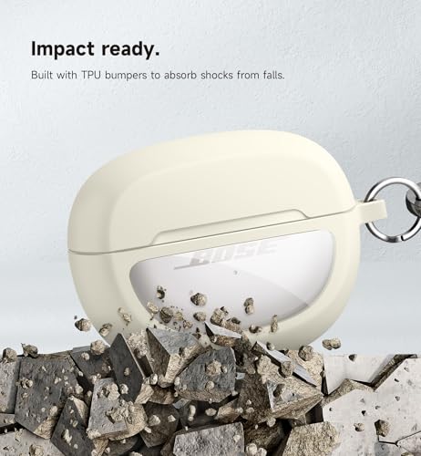 SURITCH Case Cover for Bose Ultra Open Earbuds(2024), Shockproof Protective Cover for Bose Ultra Open Wireless Ear Earbuds Charging Case Accessories with Carabiner, White - color: White
