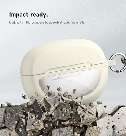 SURITCH Case Cover for Bose Ultra Open Earbuds(2024), Shockproof Protective Cover for Bose Ultra Open Wireless Ear Earbuds Charging Case Accessories with Carabiner, White - color: White