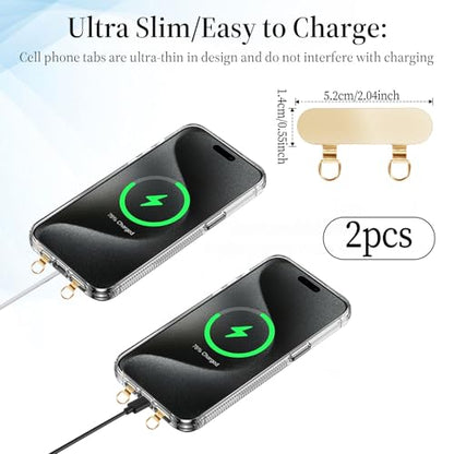 2 Pcs 2 Way Cell Phone Tether Tab, Metal Double Head Cellphone Lanyard Patch Strap Insert Phones Lanyard Tab Remote Control Tether Phone Case Lanyards With Adhesive Only for Case with Dual Holes