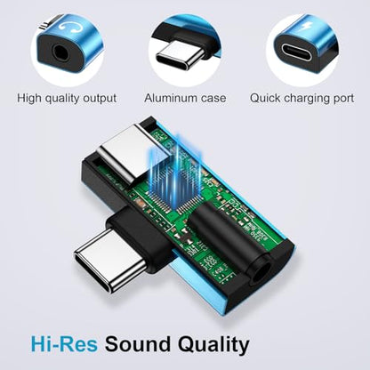 USB C to 3.5mm Headphone and Charger Adapter,2in1 USB C to Aux Jack Adapter - color: blue