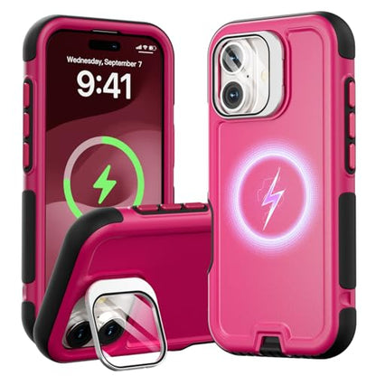 Follaroma Magnetic for iPhone 17 Case with Camera Stand, Hot Pink, 6.3" | Built-in Glass Camera Cover,Compatible with MagSafe,Heavy Duty Shockproof Protective,Military-Grade Anti-DropDual Layer Cover - color: Hot Pink, size: iPhone 17 6.3''