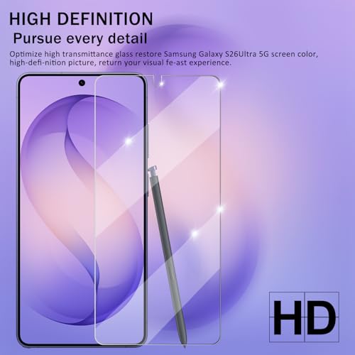 Galaxy S26 Ultra Screen Protector + Camera Lens Protector, [2 +2 Pack] [Ultrasonic Fingerprint Unlock] Full Coverage Tempered Glass Screen Protector For Samsung Galaxy S26 Ultra - size: Galaxy S26 Ultra