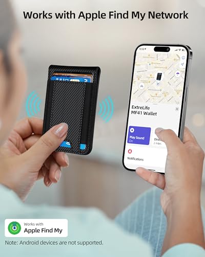 for Magsafe Wallet Works with Apple Find My, Leather Magnetic Phone Wallet - color: Carbon Fiber Black