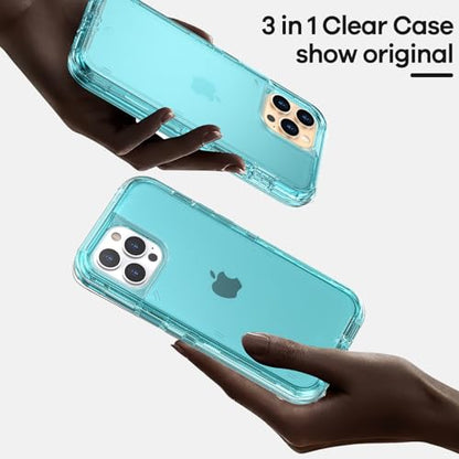 ORIbox for iPhone 13/12 Pro Max Case, 10 FT Military Grade Drop Protection, Transparent Heavy Duty Shockproof Anti-Fall Case, 6.7 inch, 3 in 1, Crystal Blue