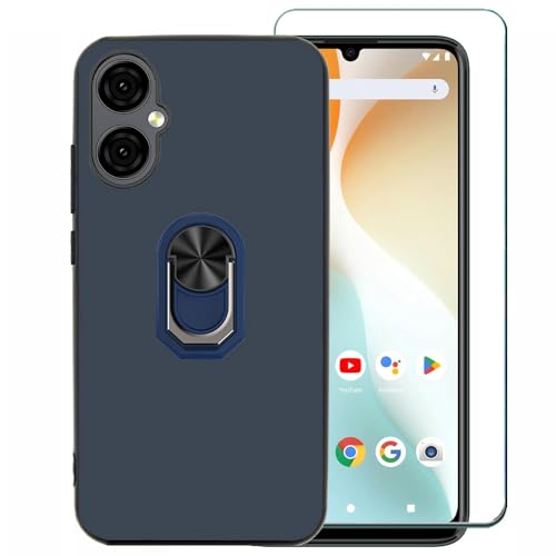 for BLU G64 Ring Holder Phone Case with Screen Protector -Blue | Slim Flexible TPU & 360 Rotating Ring Holder Kickstand Protective Silicone Rubber Case for BLU G64 G1010WW (6.8" SmartPhone) - color: blue