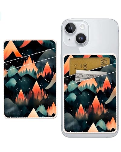 Dual Pocket Leather Phone Wallet Adhesive Stick On, Cute Card Holder, Credit Card Holder Compatible with Most Phones - color: Fire Mountain