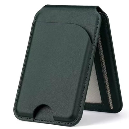 Magnetic Wallet for Mag-Safe with Adjustable Stand, 5 Card Holder, RFID Blocking,Upgraded Leather Card Holder Wallets Compatible with iPhone 17 16 15 14 13 12 Series - color: green folding support