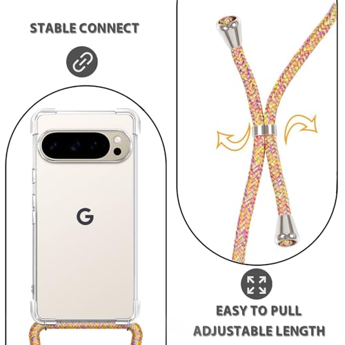 for Google Pixel 10 Pro XL Crossbody Case Clear Neck Hanging Strap Adjustable Shoulder Lanyard Phone Cover Women Girls Soft TPU Slim Anti-Drop Protection Mobile Case for Pixel 10 Pro XL - Rainbow - size: for Google Pixel 10 Pro XL