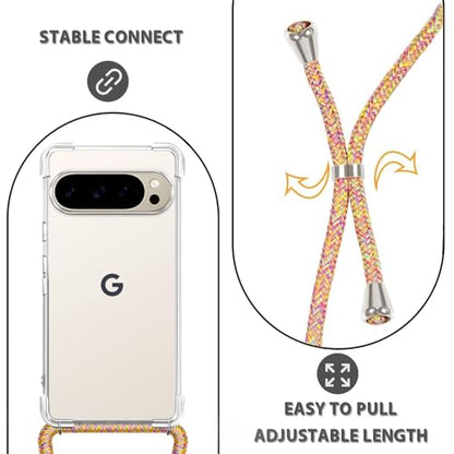 for Google Pixel 10 Pro XL Crossbody Case Clear Neck Hanging Strap Adjustable Shoulder Lanyard Phone Cover Women Girls Soft TPU Slim Anti-Drop Protection Mobile Case for Pixel 10 Pro XL - Rainbow - size: for Google Pixel 10 Pro XL