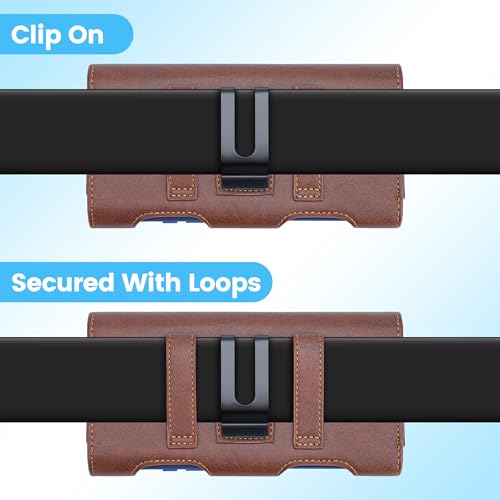 Mopaclle Leather Phone Holster with Heavy Duty Metal Belt Clip and Card Holder, Compatible with iPhone 17/16/15/14/13/12 Pro and Samsung Galaxy S25/S24/S23/S22/S21/S20 - Brown - color: 01-Leather- Brown, size: M(6.0x3.2x0.6)