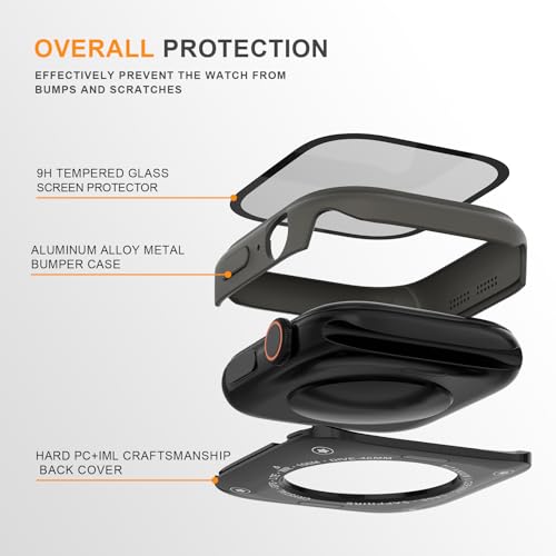 Aluminum Rugged Case for Apple Watch Series 10/11 46mm, Built-in Tempered Glass with Back Cover, Ultra Thin Shockproof Metal Bumper Raised Edge Protection, Titanium Gray - color: Space Gray, size: 46mm