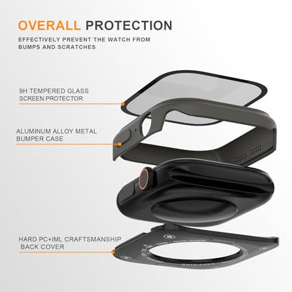 Aluminum Rugged Case for Apple Watch Series 10/11 46mm, Built-in Tempered Glass with Back Cover, Ultra Thin Shockproof Metal Bumper Raised Edge Protection, Titanium Gray - color: Space Gray, size: 46mm
