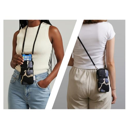 Tainada Small Crossbody Zipper Phone Neck Pouch (Marble Black) mini Neoprene Dual Zip Wallet Purse Bag; Water-Resistant, Shockproof, Lightweight; Adjustable & Detachable Strap - color: Marble Black