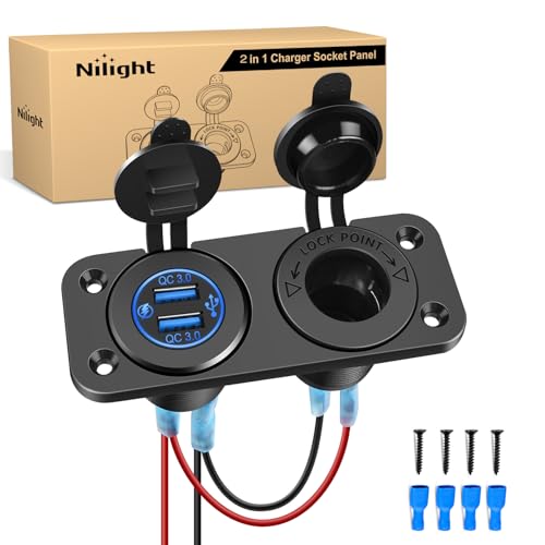 Nilight USB Charger and Cigarette Lighter Socket Outlet Panel Pre-Wired - color: Dual USB