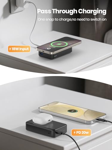 20000mAh Magnetic Power Bank for MagSafe, Wireless Portable Charger | 3 In 1丨22.5W USB C Fast Charging丨15W Magnetic Wireless Charging丨Compact Travel Battery Pack丨 for iPhone 12-17 Series