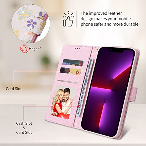 UEEBAI Wallet Case for Samsung Galaxy S22 5G, PU Leather Phone Case Kickstand RFID Blocking Flip Case Card Slots Wrist Strap Relief Engraved Pattern Magnetic Closure Flower Folio Case, White Daisy - color: White Daisy, size: Samsung Galaxy S22 5G