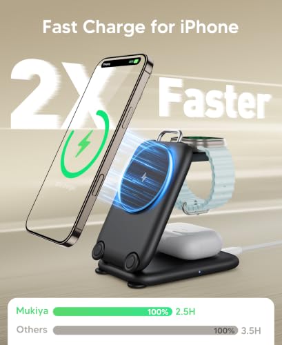 Mukiya PaktVault Traveling Fast Wireless Charging Station for iPhone Duo - color: Black