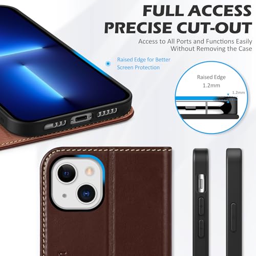 SHIELDON Real Leather Case Wallet for iPhone 13 6.1" 2021, Retro Coffee | TPU Wallet Case with Card Storage Function Anti-Shock [RFID Blocking], 5G 2021 - color: Coffee - Retro