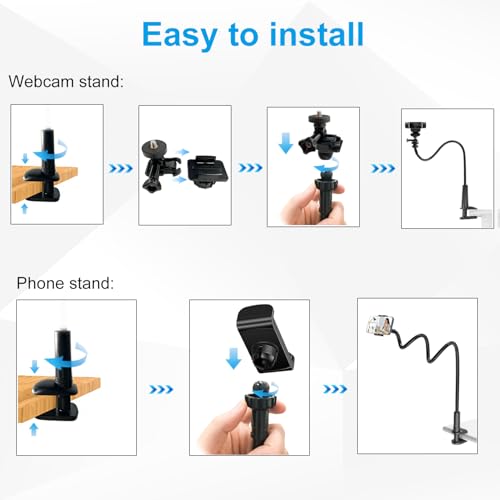 Webcam Stand for Desk, Flexible Gooseneck Webcam Mount Holder Arm with Phone Holder, Web Cam Stand Computer Camera Desk Mount for Logitech C922 C930e C920S C920 C615 C960 C920x BRIO 4K NexiGo N60 - size: 30 INCH