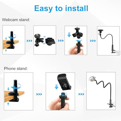 Webcam Stand for Desk, Flexible Gooseneck Webcam Mount Holder Arm with Phone Holder, Web Cam Stand Computer Camera Desk Mount for Logitech C922 C930e C920S C920 C615 C960 C920x BRIO 4K NexiGo N60 - size: 30 INCH