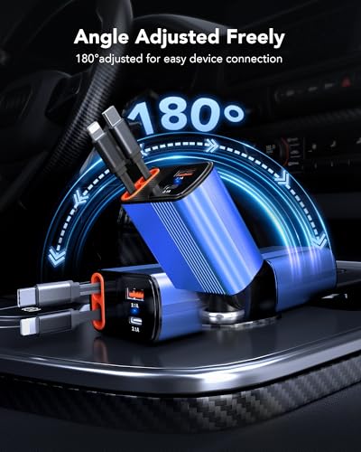 Retractable Car Charger 4 in 1 for Cars, 85W Cell Phone Automobile Chargers - color: Dark blue