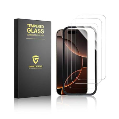 ImpactStrong 3-Pack Shatterproof Tempered Glass Screen Protector for iPhone 16 Pro Max [Easy Installation Frame] [Bubble Free] [9H Hardness] [Full Coverage] Case Friendly, 6.9 Inch - size: iPhone 16 Pro Max