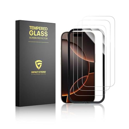 ImpactStrong 3-Pack Shatterproof Tempered Glass Screen Protector for iPhone 16 Pro Max [Easy Installation Frame] [Bubble Free] [9H Hardness] [Full Coverage] Case Friendly, 6.9 Inch - size: iPhone 16 Pro Max