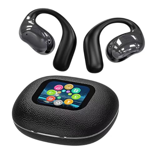 Open Ear Headphones,Wireless Bluetooth 5.4 Earbuds Over Ear Active Noise Cancelling with Intelligent Touch Screen Waterproof Bone Conduction Translator Earphones with Charging Case for Fitness Calls - color: open ear black