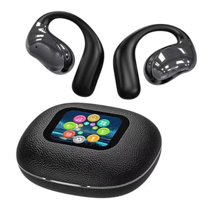 Open Ear Headphones,Wireless Bluetooth 5.4 Earbuds Over Ear Active Noise Cancelling with Intelligent Touch Screen Waterproof Bone Conduction Translator Earphones with Charging Case for Fitness Calls - color: open ear black