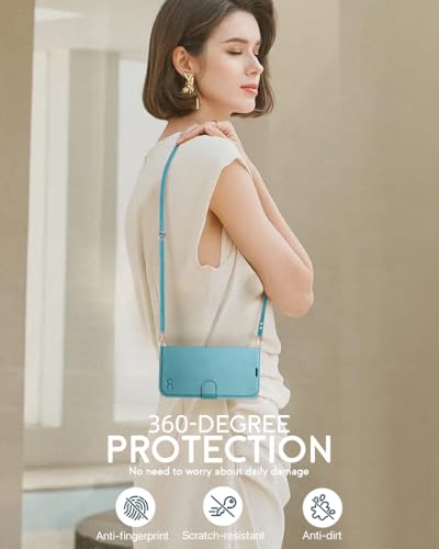 OCASE for iPhone 16 Wallet Case, PU Leather Crossbody Phone Case with Removable Shoulder Strap, Kickstand, RFID Blocking Card Slots, Flip Folio Phone Cover 6.1 Inch 2024, Ice Blue - color: Ice Blue, size: iPhone 16