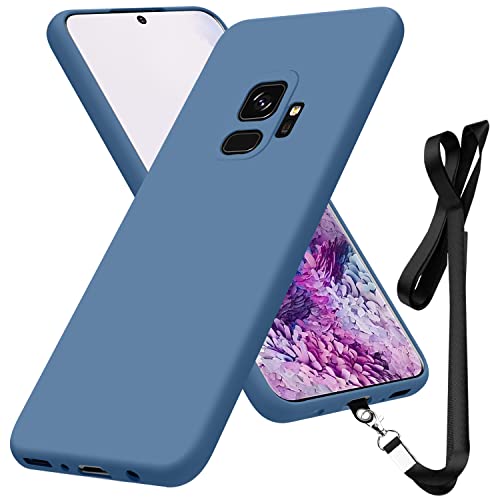 Compatible with Samsung Galaxy S9 Case 5.8 inch,Soft Touch Blue | Liquid Silicone Full-Body Protective Case,Neck Lanyard Strap,Non-Yellowing Dropproof Protective Cover Thin,Blue(1-126) - color: Blue
