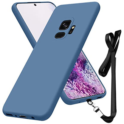 Compatible with Samsung Galaxy S9 Case 5.8 inch,Soft Touch Blue | Liquid Silicone Full-Body Protective Case,Neck Lanyard Strap,Non-Yellowing Dropproof Protective Cover Thin,Blue(1-126) - color: Blue