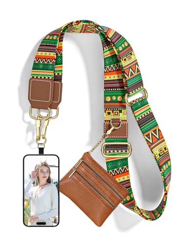Nipichsha Crossbody Phone Strap with Wallet, Clip and Go Strap for Phone - color: Folk Style