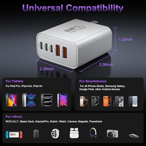 USB C Charger Block Fast Charging, 60W Phone Charger USBC Wall Plug Adapter - color: White+Black+Orange-3Pack