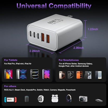 USB C Charger Block Fast Charging, 60W Phone Charger USBC Wall Plug Adapter - color: White+Black+Orange-3Pack