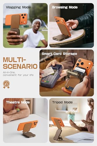 SUPCASE for MagSafe Wallet with Adjustable Stand, Hold 5 Cards, Brown | RFID Blocking, Strong Magnetic Lock, Genuine Leather Magnetic Wallet for Men, Card Holder Tripod for iPhone 17/16/15/14/13/12 - color: Brown