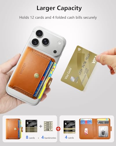 ONETOP for MagSafe Wallet,Magnetic Phone Wallet with 5 Card Slots,Brown | 1-12 Cards/Cash Holder for iPhone 17/16/15/14/13/12 Series,Detachable Wallet Stick-On Back,PU Leather RFID Blocking Kickstand - color: Brown