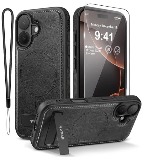 WTCASE Magnetic for iPhone 17 Leather Case,Built-in Invisible Stand [Compatible with Magsafe] Protective Slim Kickstand Phone Cover for iPhone 17 Case, Black - color: Black, size: iPhone 17