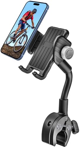 Gooseneck Phone Holder for Bike - Motorcycle Phone Mount, 360° Rotatable Adjustable Cell Phone Handlebar Clamp, Scooter Phone Clip, for iPhone Air 17 Pro Max 16 1514 13, S25, 4.7-7" Smartphones