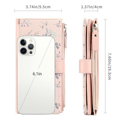 GAEKEAO Womens Wallet RFID Blocking Trifold Large Capacity Ladies Vegan Leather Wallet Floral Multi Card Holder Organizer - color: Y05-Pink