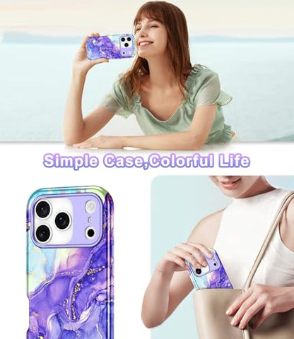 Btscase Compatible with iPhone 17 Pro Case 6.3 Inch 2025,Marble Pattern 3 in 1 Heavy Duty Shockproof Full Body Rugged Hard PC+Soft Silicone Drop Protective Women Girl Phone Cases, Cobalt Violet - color: Cobalt Violet, size: iPhone 17 Pro