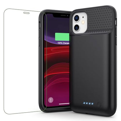 Battery Case for iPhone 11/XR (6.1inch),Upgraded 7500mAh Slim Portable Charger Case Cover,External Battery Pack Charging Case with Tempered-Glass Screen Protector for iPhone 11/iPhone XR (Black)