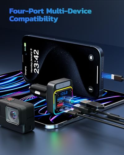 Nulaxy 54W Bluetooth 5.3 Car Adapter, FM Transmitter 4-Port Fast Charging - color: A-Black