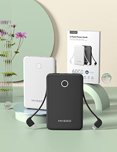 miisso 6000mah Ultra Slim Power Bank, Card Size, 2-Pack Black & White - color: Black & White
