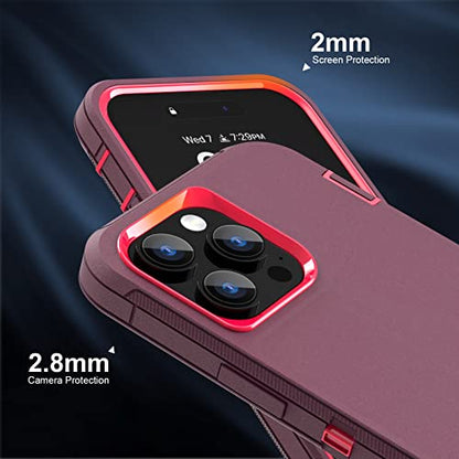 Sansunto Case for iPhone 14 Pro Max, Heavy Duty Defender Shockproof Protective Cover, Dual-Layer Rugged Bumper Phone Case, 6.7 inch. (WineFushcia) - color: WineFushcia