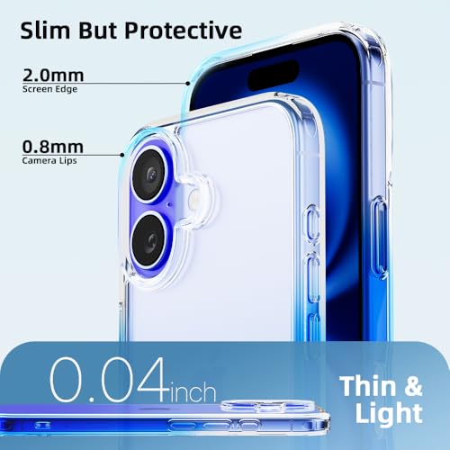 Mobnano for iPhone 16 Case, Protective Shockproof Bumpers [Not Yellowing] Anti-Scratch Transparent Slim Hard PC Back Soft TPU Frame Cover for Men Women - Gradient Blue - color: Gradient Blue