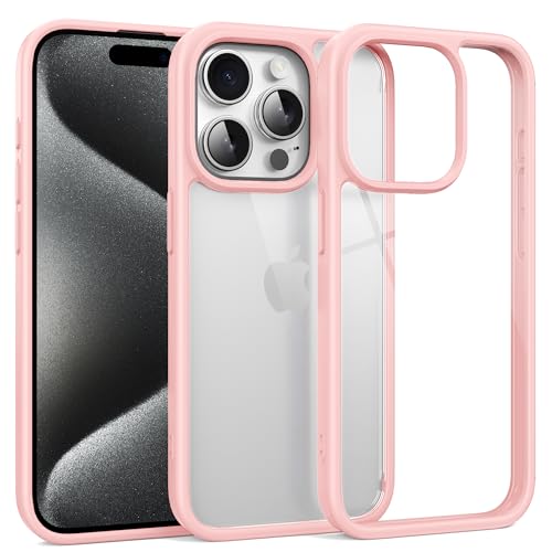 Supdeal Shockproof Clear Case for iPhone 15 Pro, [Not Yellowing] [10FT Military Drop Protection] Hard Clear Back Four Corner Airbags Drop Protection Phone Cover, 6.1 inch, Pink - color: Pink, size: iPhone 15 Pro