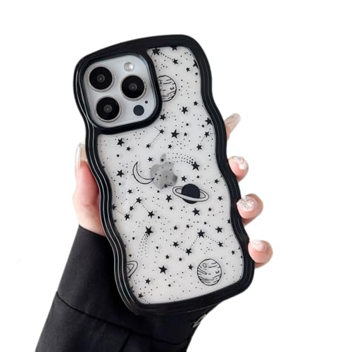 ZTOFERA for iPhone 14 Pro Case 6.1 inch,Cute Curly Wave Frame Shape Case with Star Space Pattern, Clear Slim Shockproof Hard PC Bumper Phone Cover for iPhone 14 Pro, Black - color: Black, size: iPhone 14 Pro 6.1"