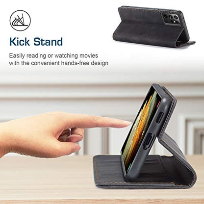 Kowauri Flip Case for Galaxy S21 Ultra, PU Leather, Card Slot, Magnetic Closure, 6.8 inch, Black - color: Black