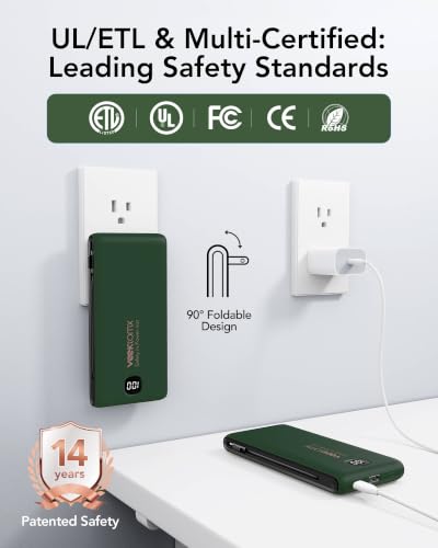 VEEKTOMX Portable Charger with Built-in Cables and AC Wall Plug, 10000mAh - color: Green